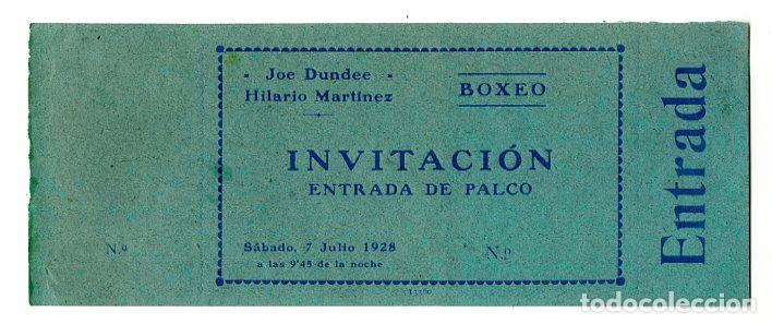 Coleccionismo deportivo: Entrada Boxeo Joe Dundee / Hilario Mart&iacute;nez 7 julio 1928