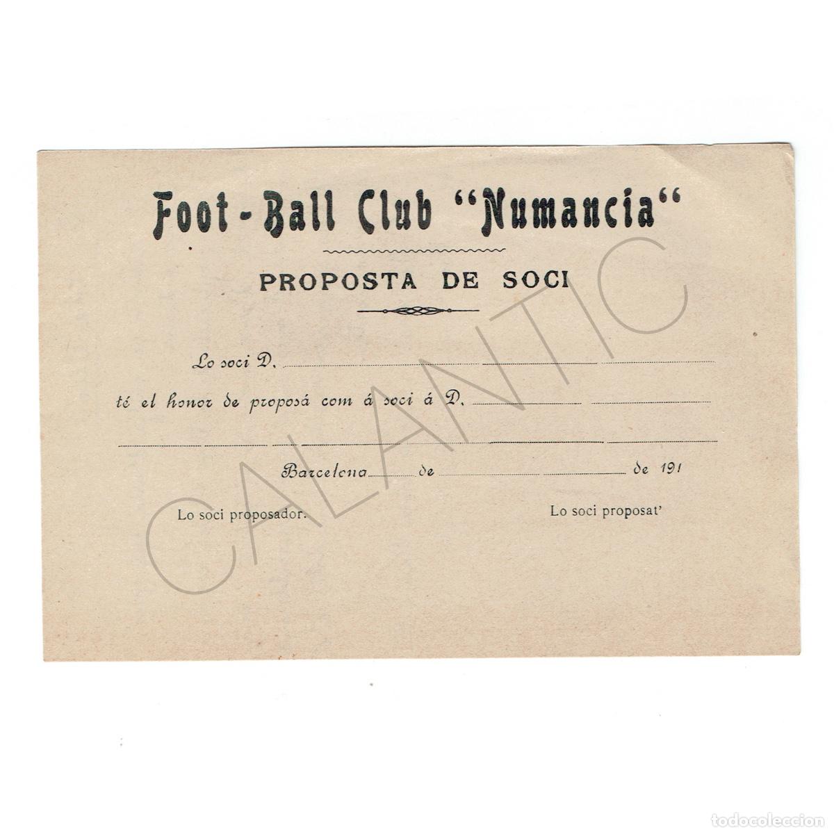 Coleccionismo deportivo: Proposta de soci &ndash; Foot - Ball Club Num&agrave;ncia &ndash; Futbol &ndash; Anys 1910 &ndash; Barcelona
