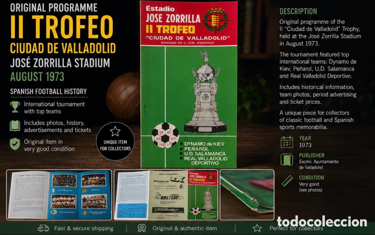 Coleccionismo deportivo: 1973 FC Dynamo Kyiv PE&Ntilde;AROL OFFICIAL PROGRAM City of Valladolid Trophy