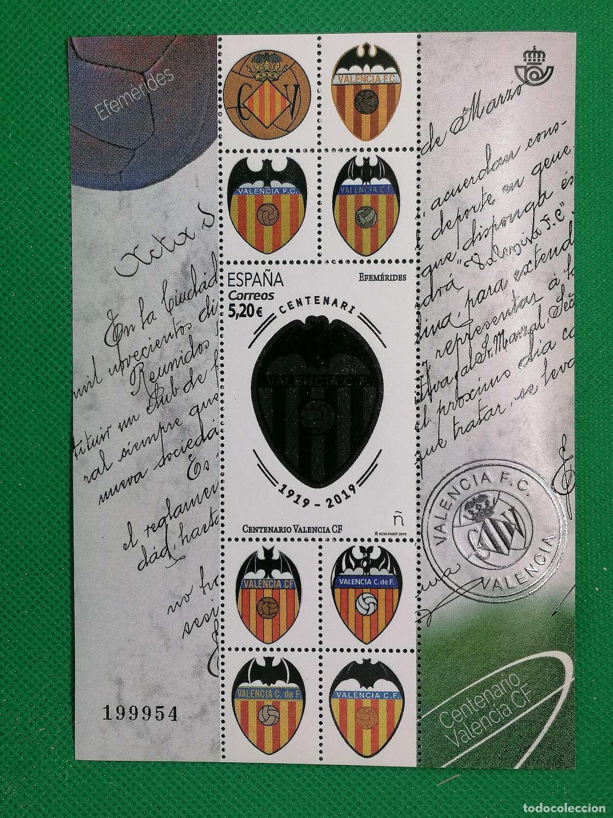Coleccionismo deportivo: CONJUNTO DE SELLOS SIN USAR 5.2&euro; VALENCIA CF CLUB DE FUTBOL CORREOS CENTENARIO 1919 2019