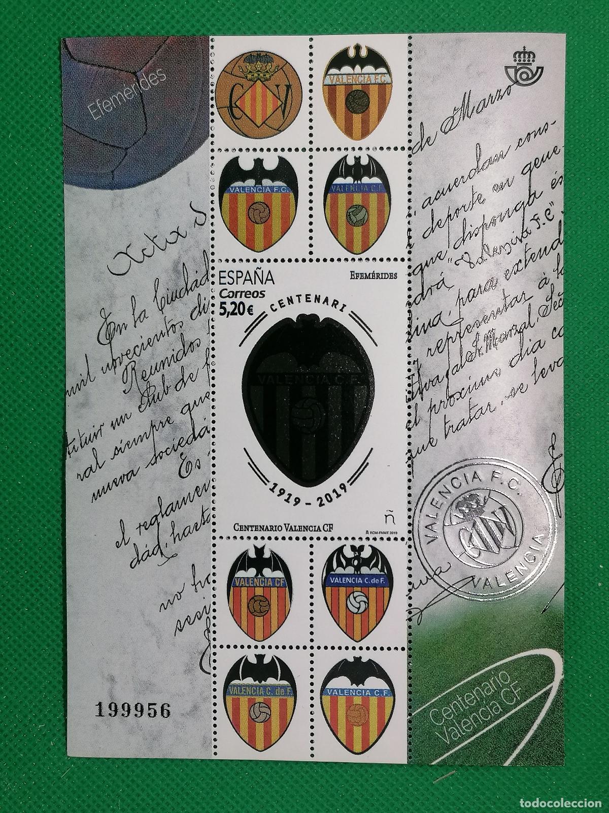 Coleccionismo deportivo: CONJUNTO DE SELLOS SIN USAR 5.2&euro; VALENCIA CF CLUB DE FUTBOL CORREOS CENTENARIO 1919 2019