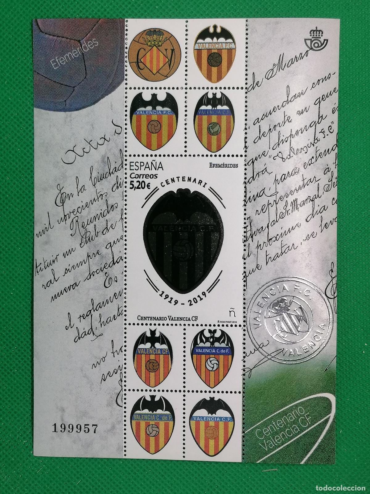 Coleccionismo deportivo: CONJUNTO DE SELLOS SIN USAR 5.2&euro; VALENCIA CF CLUB DE FUTBOL CORREOS CENTENARIO 1919 2019