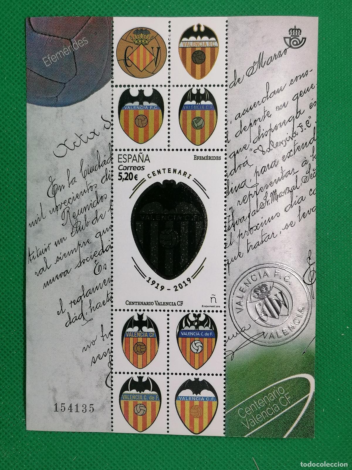 Coleccionismo deportivo: CONJUNTO DE SELLOS SIN USAR 5.2&euro; VALENCIA CF CLUB DE FUTBOL CORREOS CENTENARIO 1919 2019