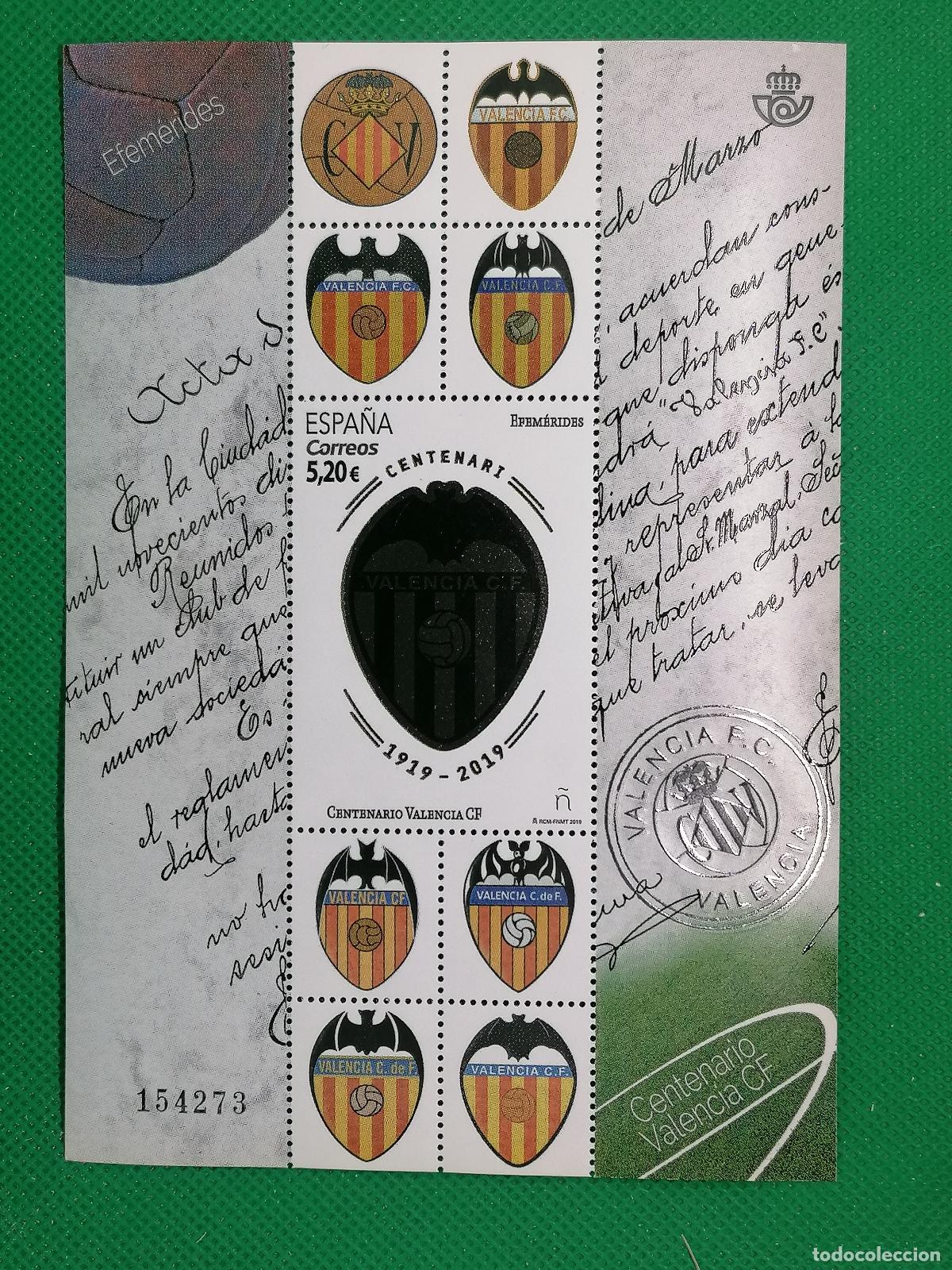 Coleccionismo deportivo: CONJUNTO DE SELLOS SIN USAR 5.2&euro; VALENCIA CF CLUB DE FUTBOL CORREOS CENTENARIO 1919 2019