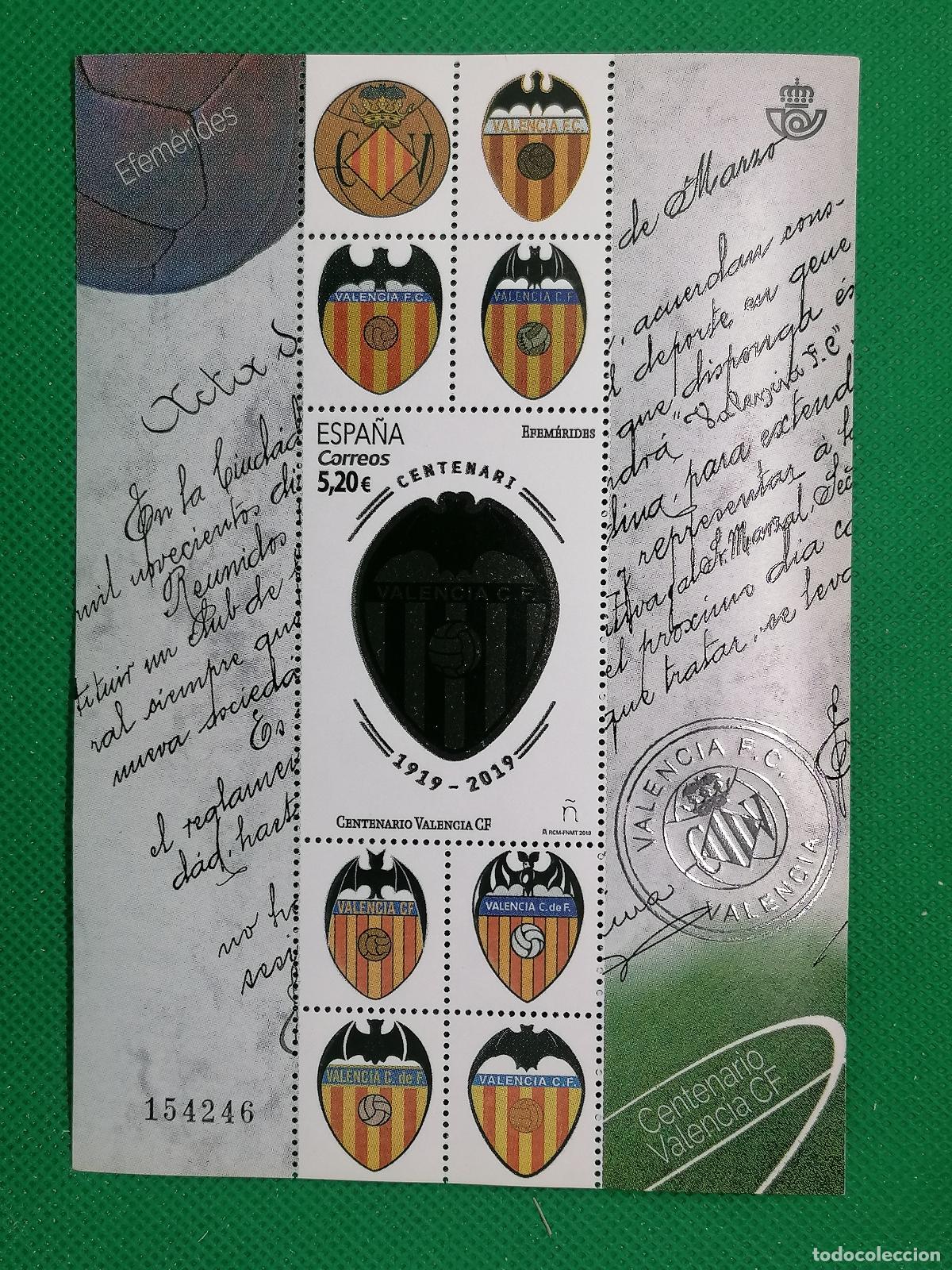 Coleccionismo deportivo: CONJUNTO DE SELLOS SIN USAR 5.2&euro; VALENCIA CF CLUB DE FUTBOL CORREOS CENTENARIO 1919 2019
