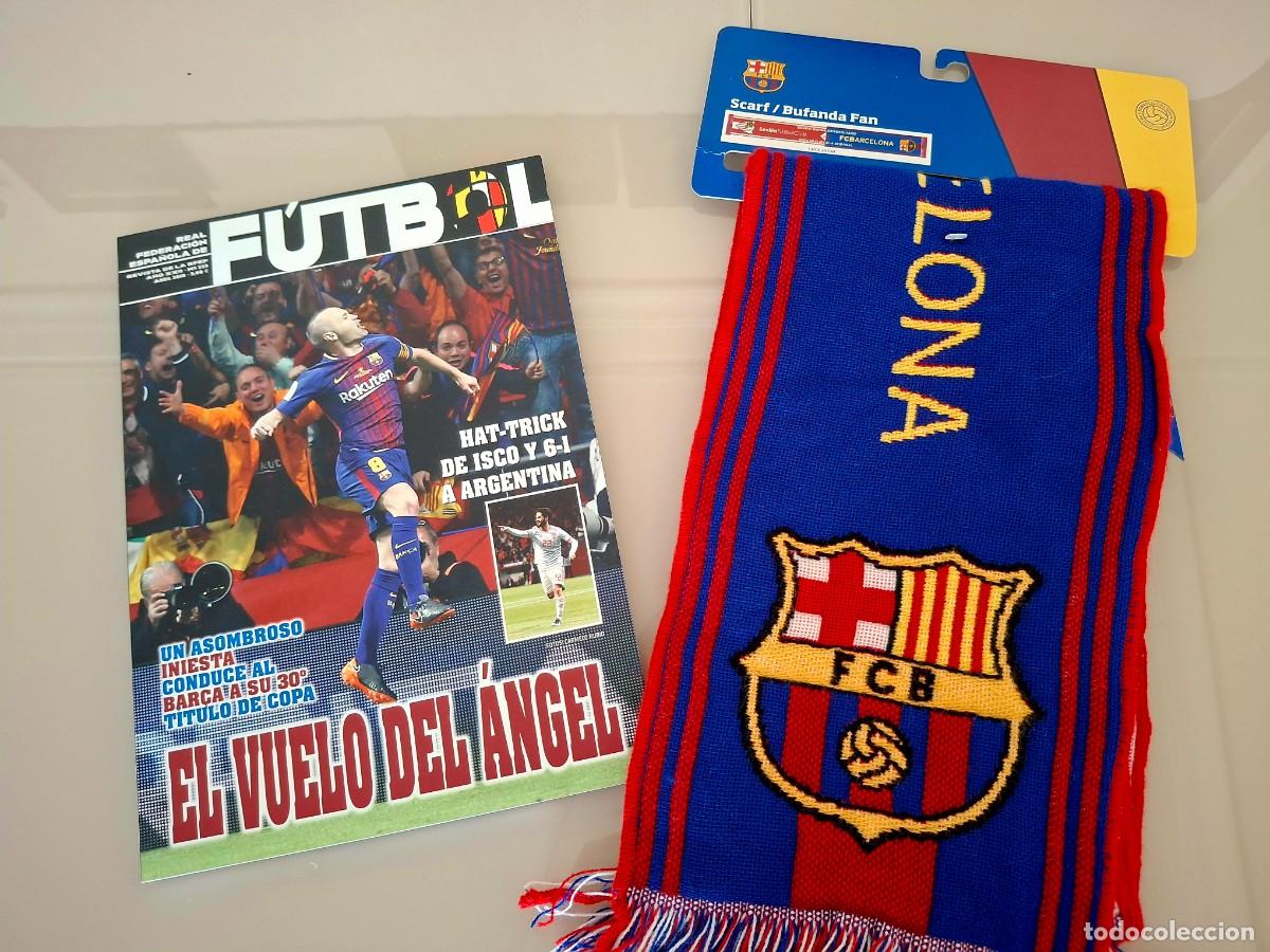 Coleccionismo deportivo: Bufanda + revista final copa del rey 2018 fc barcelona messi sevilla