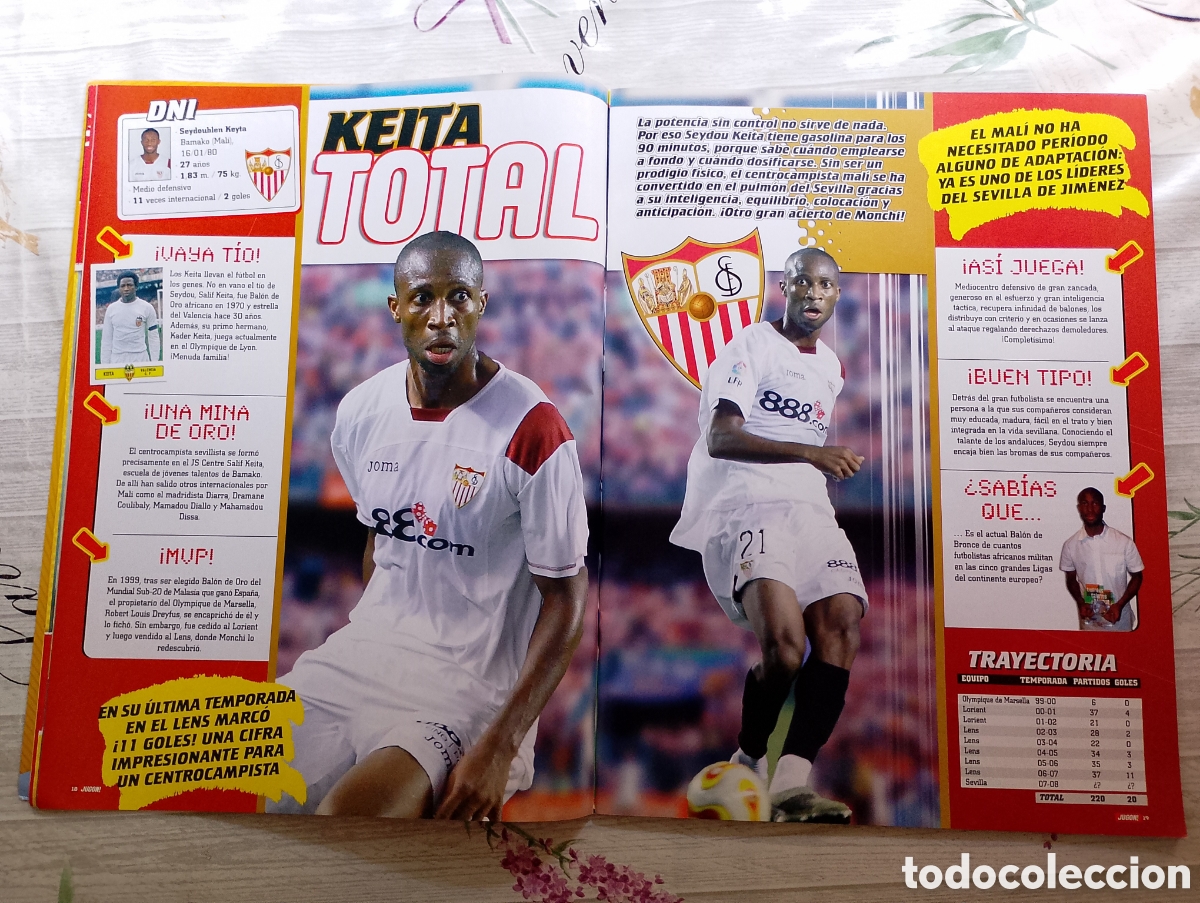 Coleccionismo deportivo: Seydou Keyta. Sevilla F&uacute;tbol Club. Reportaje en prensa