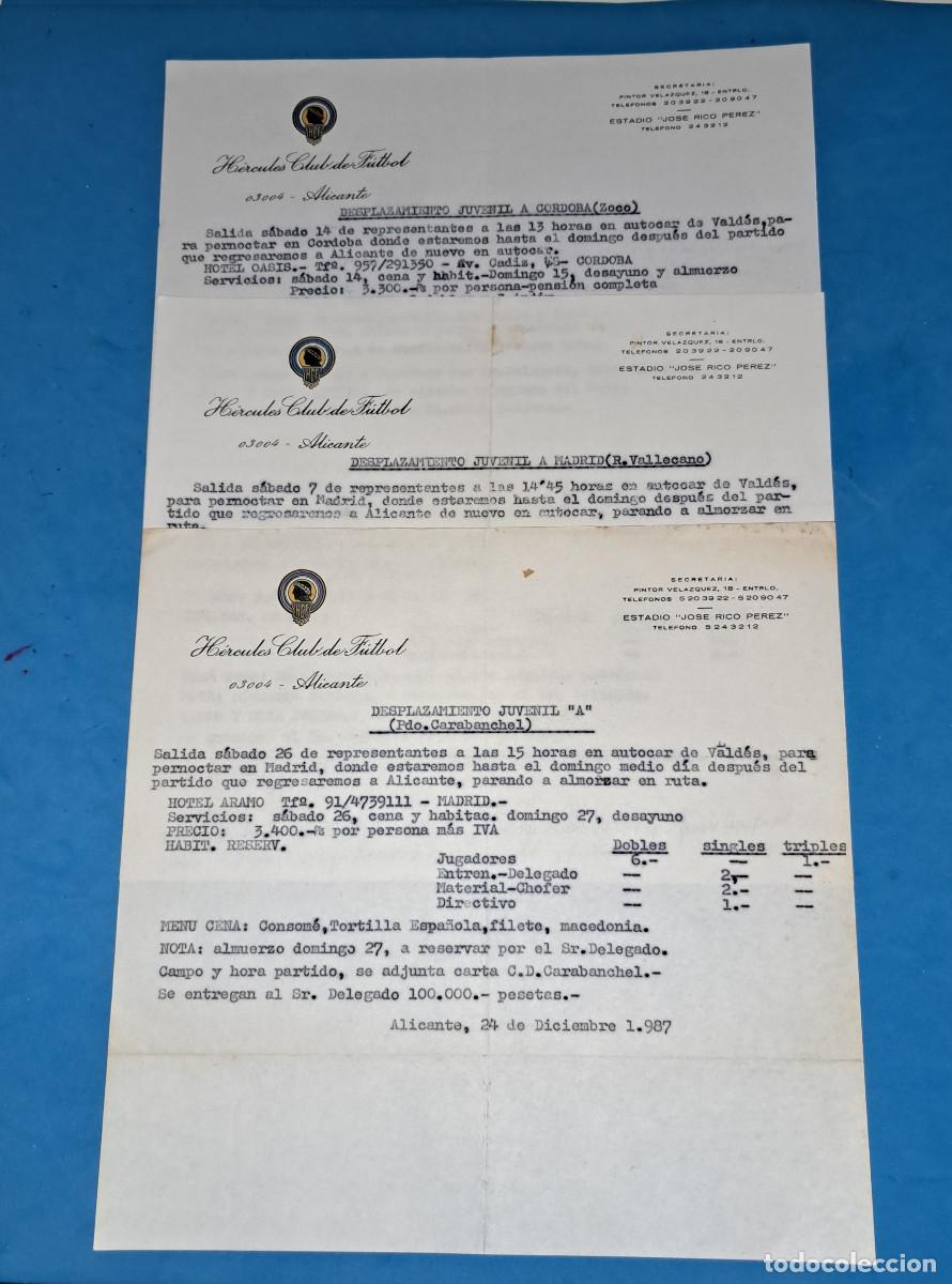 Coleccionismo deportivo: H&Eacute;RCULES, C.F. -TEMP. 1986/87 Y 1987/88 - PLAN DE VIAJE - 3 DOCUMENTOS- JUVENIL A