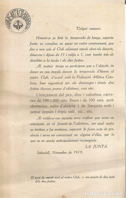 Coleccionismo deportivo: CLUB DE NATACI&Oacute; SABADELL-DOCUMENTACI&Oacute; VARIA ANYS 1919-1920