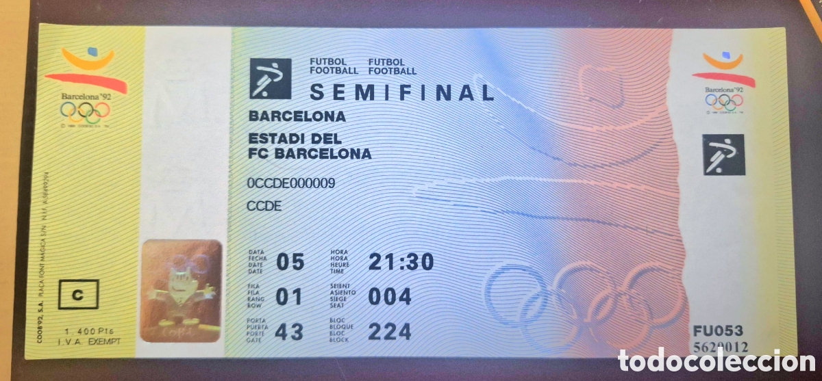 Coleccionismo deportivo: Entrada f&uacute;tbol semifinal juegos ol&iacute;mpicos Barcelona 1982 Olimpiada