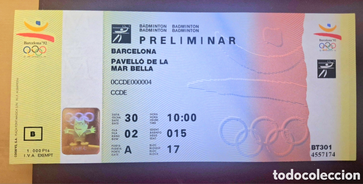Coleccionismo deportivo: Entrada badminton Juegos Ol&iacute;mpicos Barcelona 1982 olimpiada