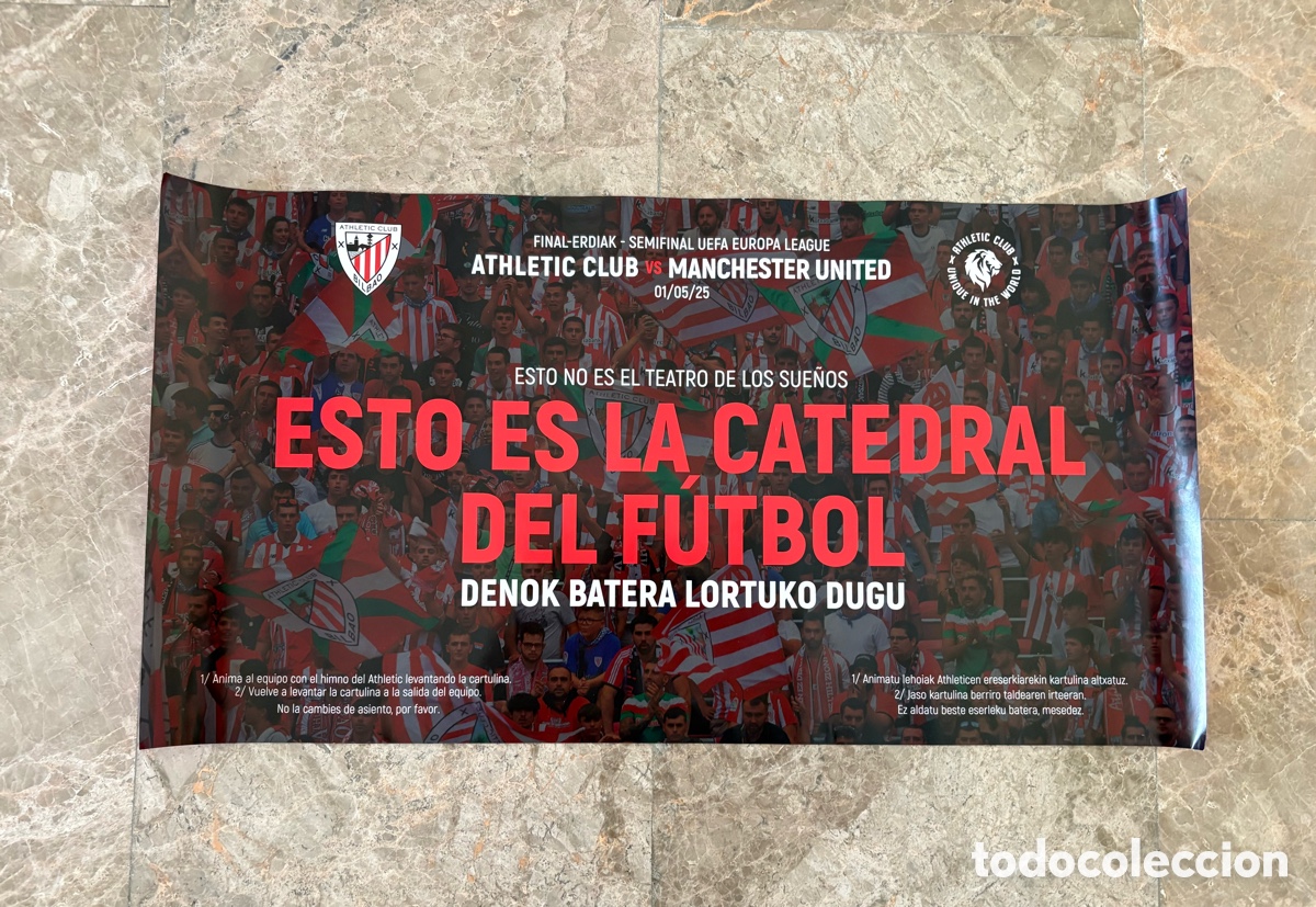 Coleccionismo deportivo: Cartulina Roja Animaci&oacute;n Athletic Club Bilbao Manchester United