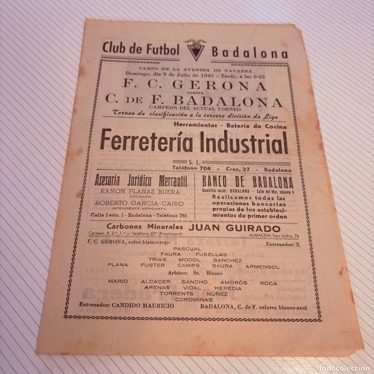 Coleccionismo deportivo: Programa club de futbol badalona 1945 campo avenida granada f.c. gerona
