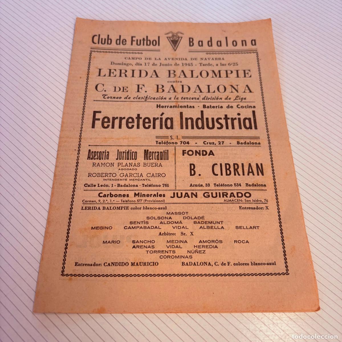 Coleccionismo deportivo: Programa club de futbol badalona 1945 campo avenida granada lerida balompie