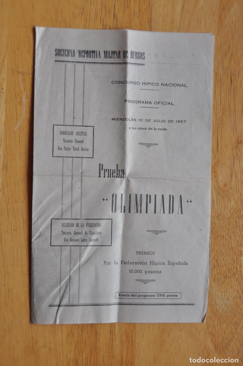 Coleccionismo deportivo: PROGRAMA DE LA SOCIEDAD DEPORTIVA MILITAR DE BURGOS - CONCURSO H&Iacute;PICO &rdquo;LA OLIMPIADA&rdquo; - JULIO 1957