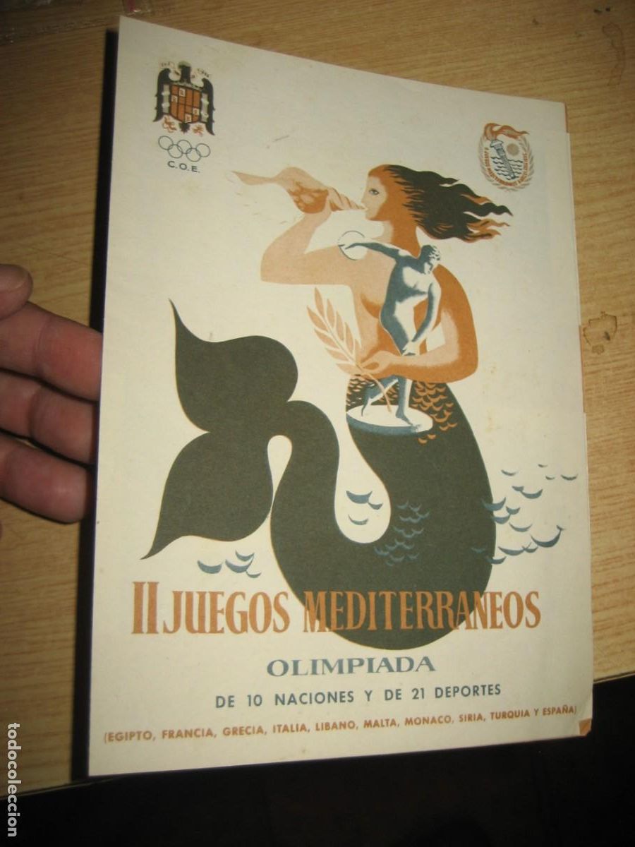 Coleccionismo deportivo: II Juegos Mediterraneos . Olimpiada 1955 . D&iacute;ptico