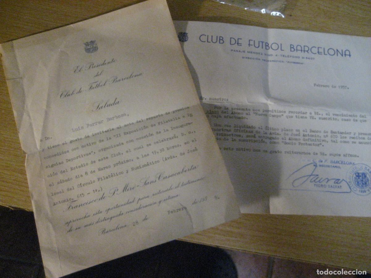 Coleccionismo deportivo: 3 documentos Futbol Club Barcelona Bar&ccedil;a . 2 cartas 1958 - 57 , discurso del presidente Llaudet 1967