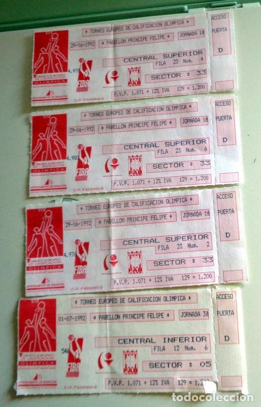 Coleccionismo deportivo: LOTE 4 ENTRADAS TICKETS TORNEO CALIFICACI&Oacute;N OL&Iacute;MPICA A&Ntilde;O 1992 BALONCESTO FIBA BASKET. ZARAGOZA