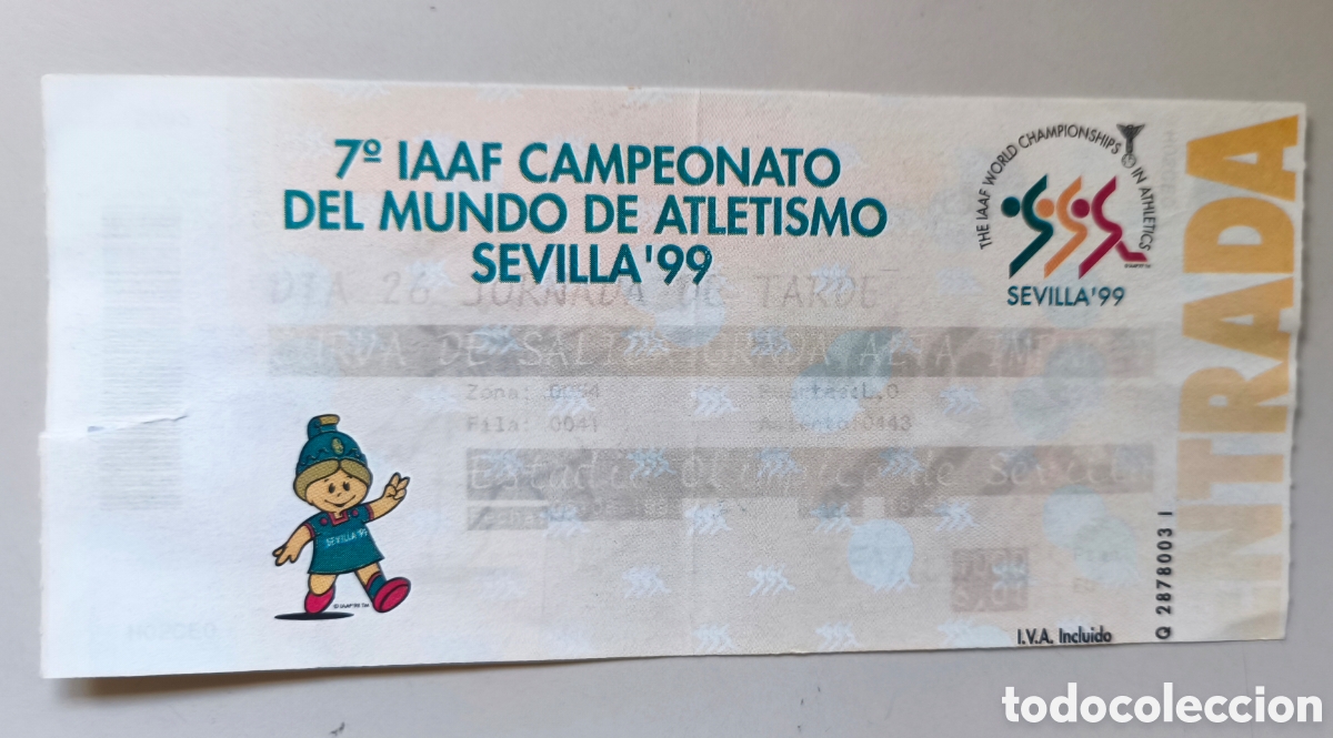 Coleccionismo deportivo: Entradas (3) al Campeonato del Mundo de Atletismo Sevilla 1999.