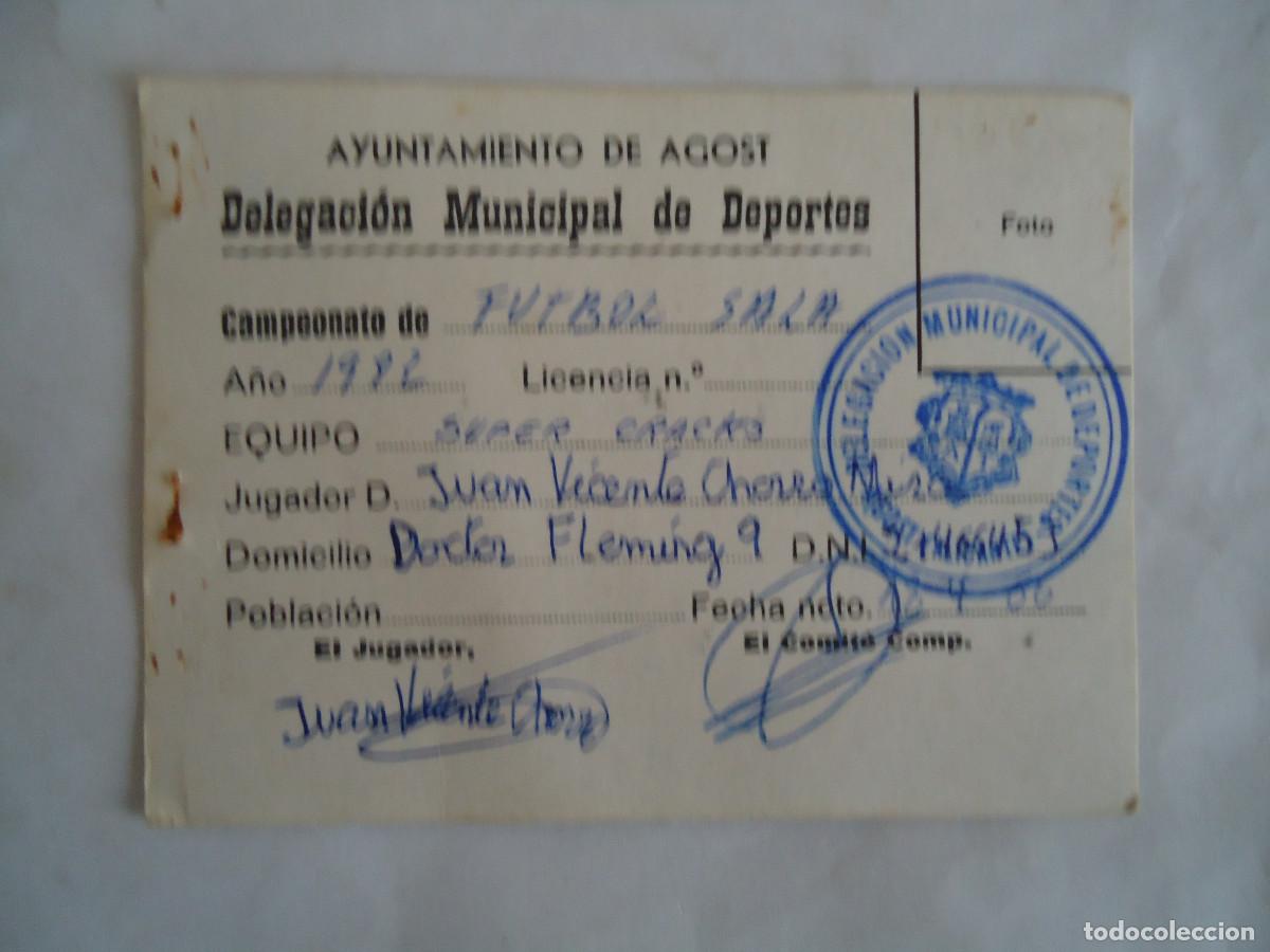 Coleccionismo deportivo: FICHA DE LA DELEGACION DE DEPORTES DEL AYUNTAMIENTO DE AGOST. A&Ntilde;O 1982. PP -13