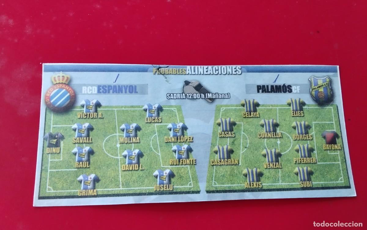 Coleccionismo deportivo: R.C.D. ESPA&Ntilde;OL- PALAMOS C. F. , HOJA CON LAS PROBABLES ALINEACIONES A&Ntilde;O 2010 3&ordf; DIVISION