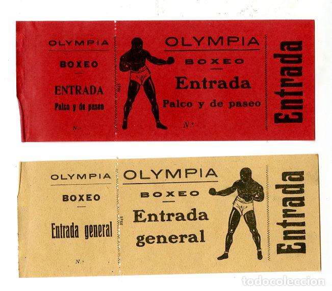 Coleccionismo deportivo: Boxeo Olympia, entrada general y entrada de Palco y paseo - Teatro Olympia