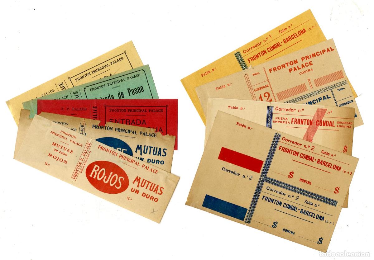 Coleccionismo deportivo: Set de nueve entradas y boletos apuestas Front&oacute;n Condal de Barcelona - Front&oacute;n Condal de Barcelona