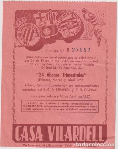 Coleccionismo deportivo: &rdquo;Cup&oacute;n (16x13 c.) para participar en el sorteo del d&iacute;a 24 de enero de &rdquo;&rdquo;24 Abonos Trimestrales&rdquo;&rdquo; a t