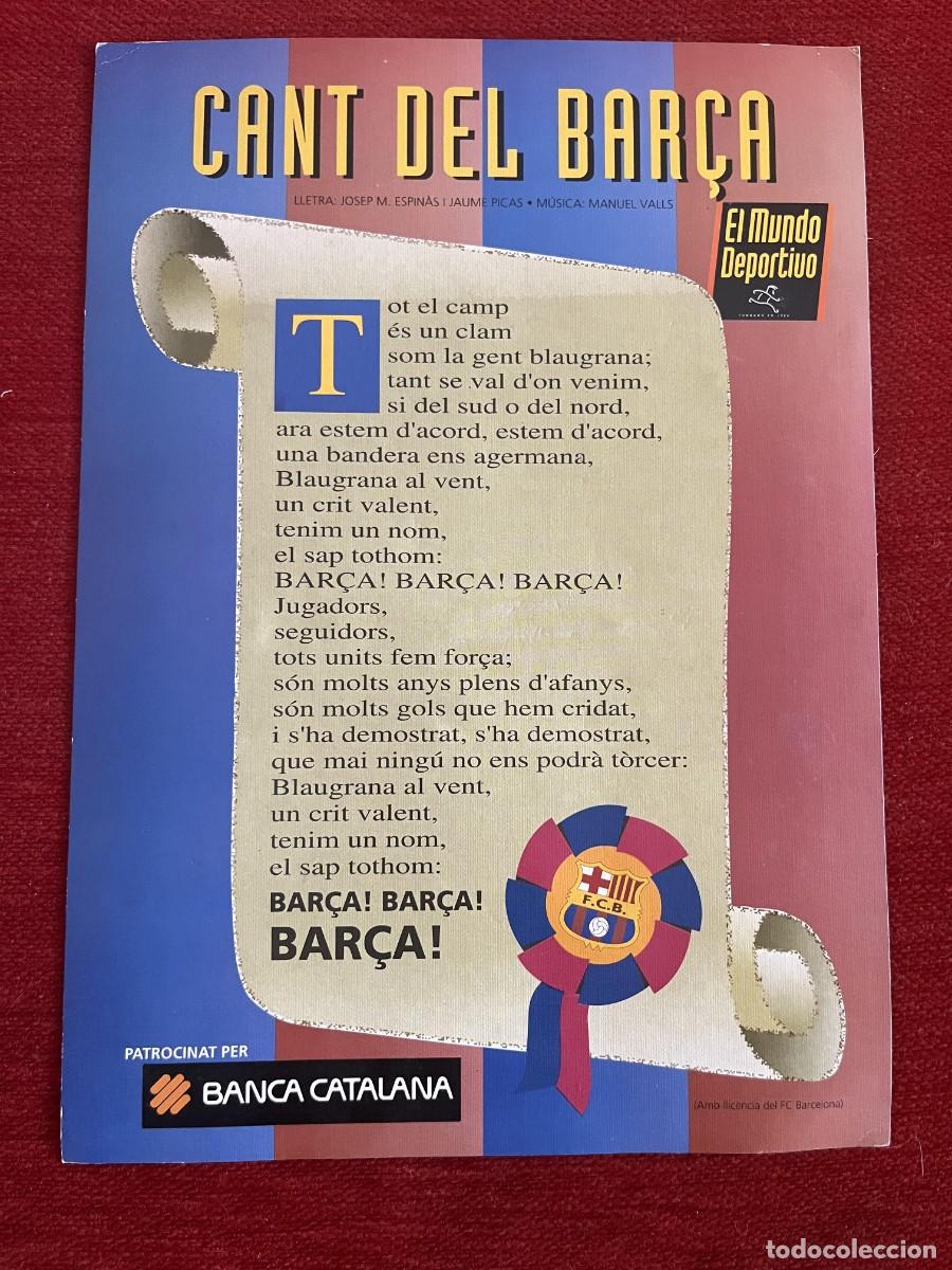 Coleccionismo deportivo: HOJA DE CARTON CON EL HIMNO DEL BARCELONA CANT DEL BAR&Ccedil;A EL MUNDO DEPORTIVO
