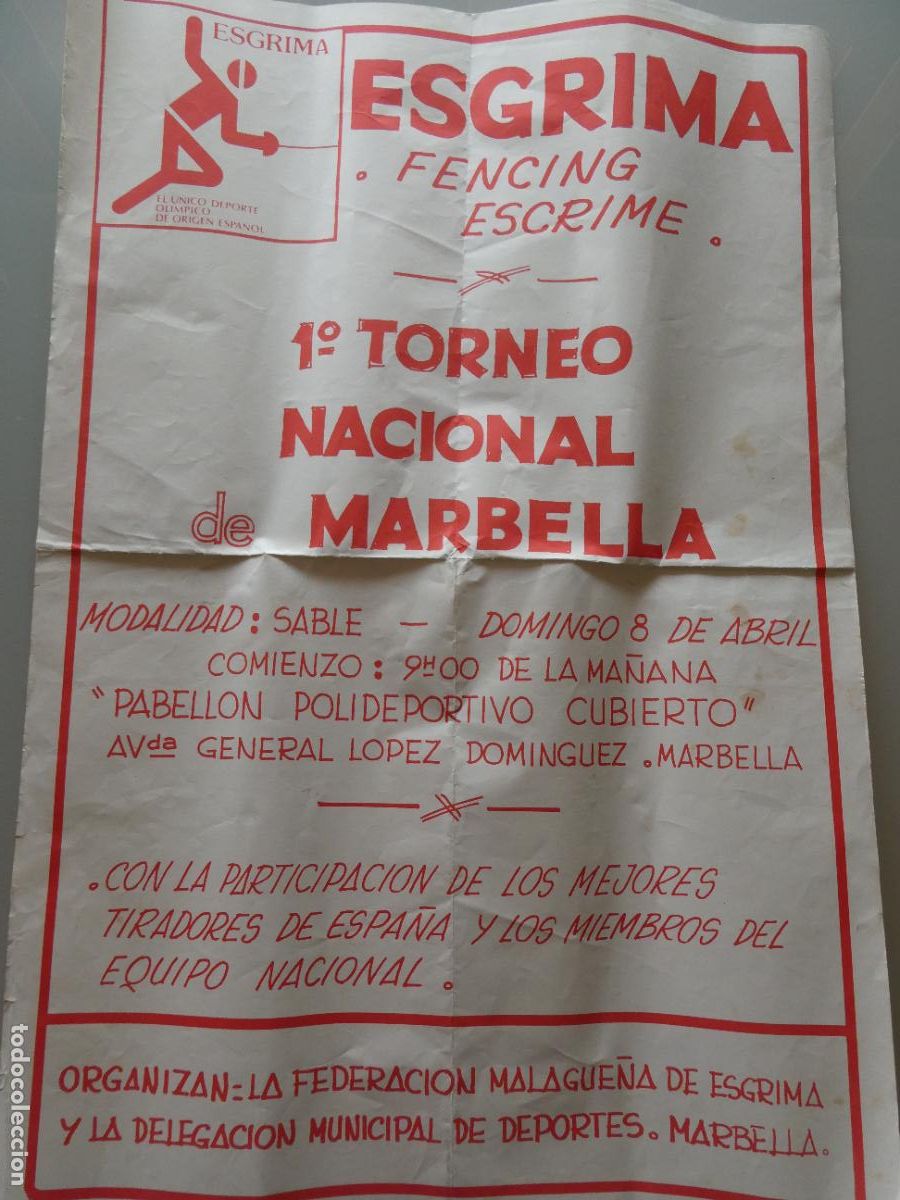 Coleccionismo deportivo: POSTER CARTEL DE DEPORTES. ESGRIMA. I TORNEO NACIONAL MARBELLA M&Aacute;LAGA A&Ntilde;O 1984?. 65CM. DK