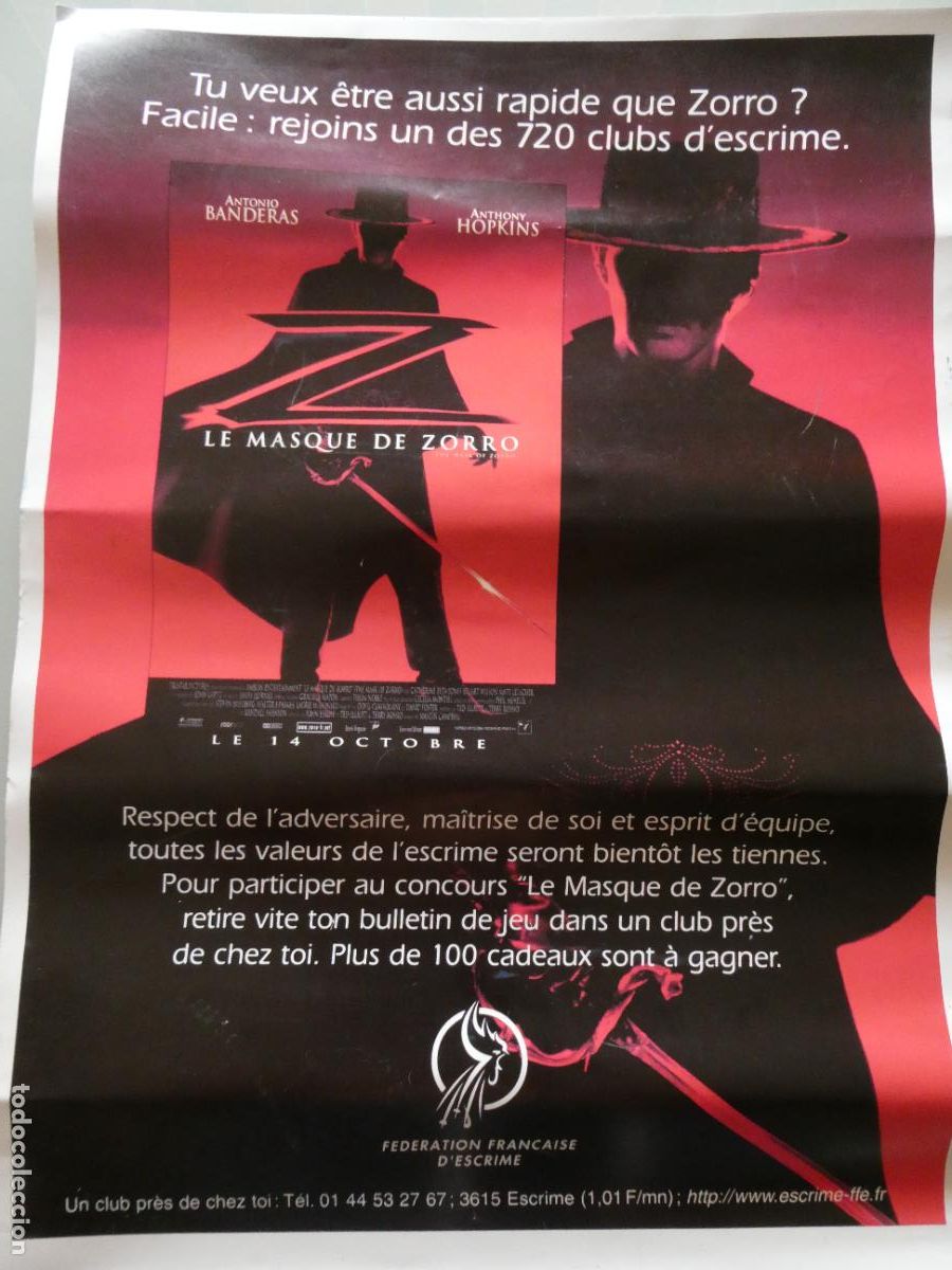 Coleccionismo deportivo: POSTER CARTEL DE DEPORTES. ESGRIMA. FEDERACI&Oacute;N FRANCESA FRANCIA PEL&Iacute;CULA EL ZORRO. 55CM. DL