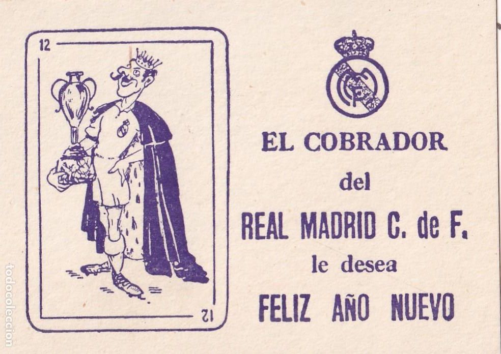 Sammelleidenschaft Sport: Tarjeta visita El cobrador del Real Madrid club de futbol, le desea Feliz A&ntilde;o Nuevo.