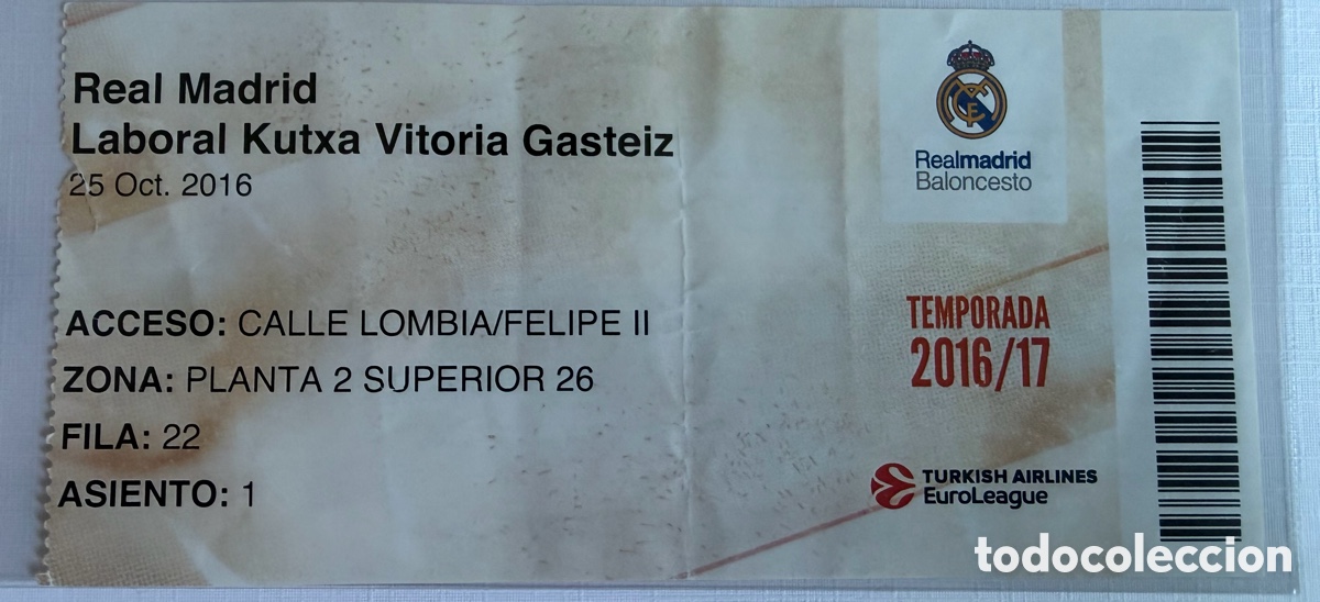 Coleccionismo deportivo: Entrada Real Madrid Laboral Kutxabank Vitoria Euroliga Ticket Luka Doncic 17 a&ntilde;os