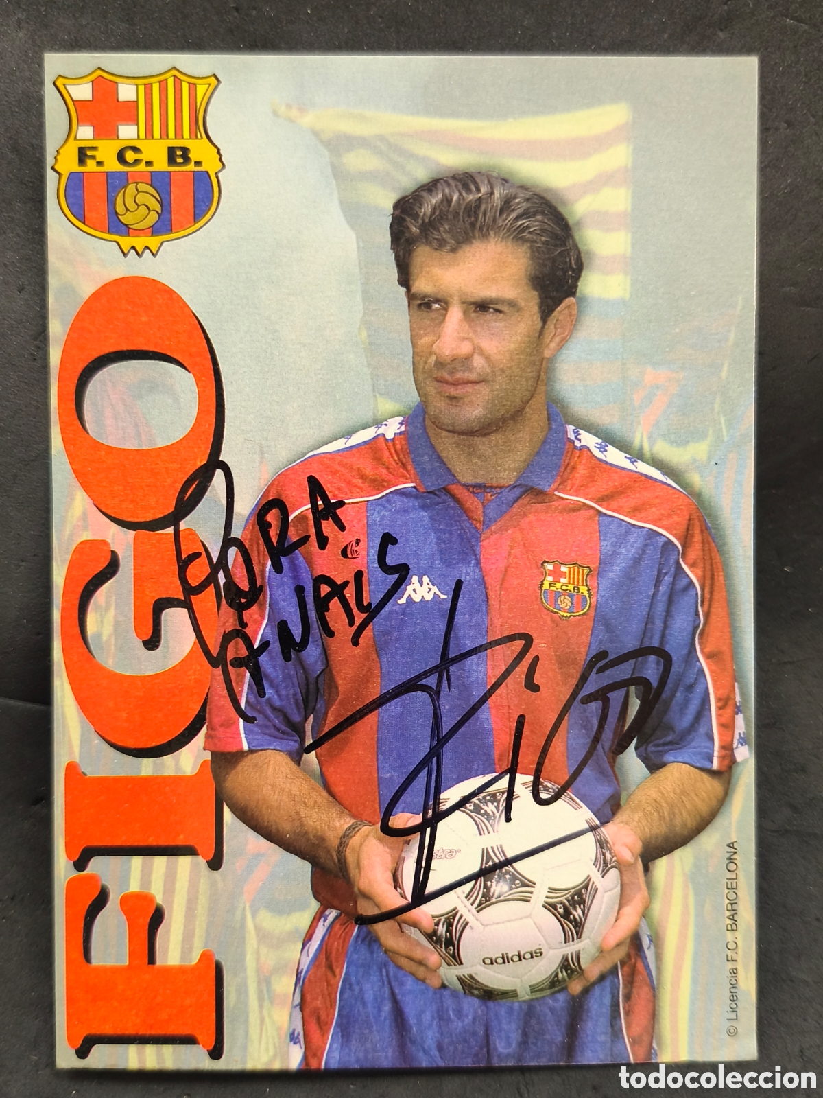 Coleccionismo deportivo: Postal firmada por Figo &eacute;poca de F.C.Barcelona