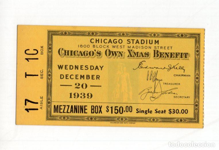 Sammelleidenschaft Sport: BOLETO, ENTRADA, CHICAGO'S OWN XMAS BENEFIT (1939), CHICAGO STADIUM. PALCO MEZZANINA.