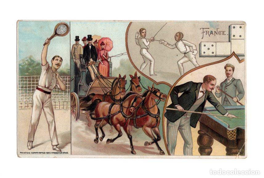 Sports collectibles: TARJETA ARBUCKLE 1893 FRANCIA. PUBLICIDAD CAF&Eacute; DEPORTES. IDEAL COLECCIONISMO Y EVENTOS HIST&Oacute;RICOS.