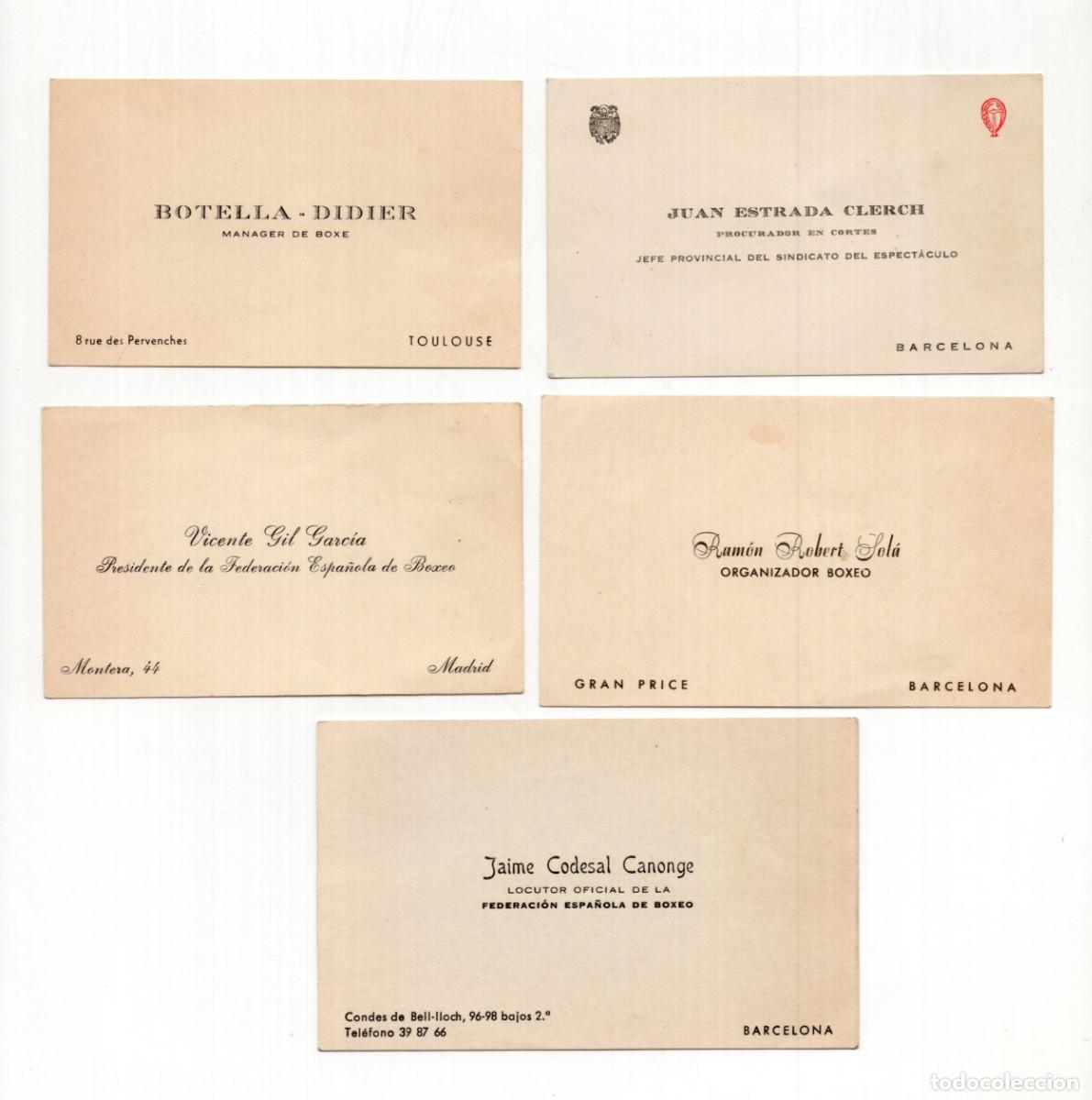 Sports collectibles: LOTE 5 TARJETAS DE VISITA ANTIGUAS. DIRECTIVOS Y EVENTOS DE LA FEDERACI&Oacute;N ESPA&Ntilde;OLA DE BOXEO.