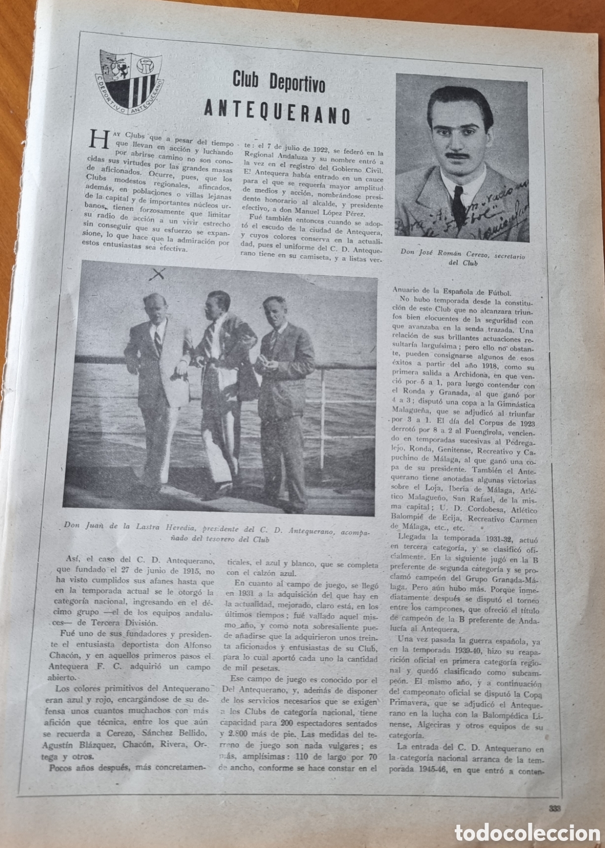 Sports collectibles: Club Deportivo Antequerano Antequera M&aacute;laga hoja original ved fotos