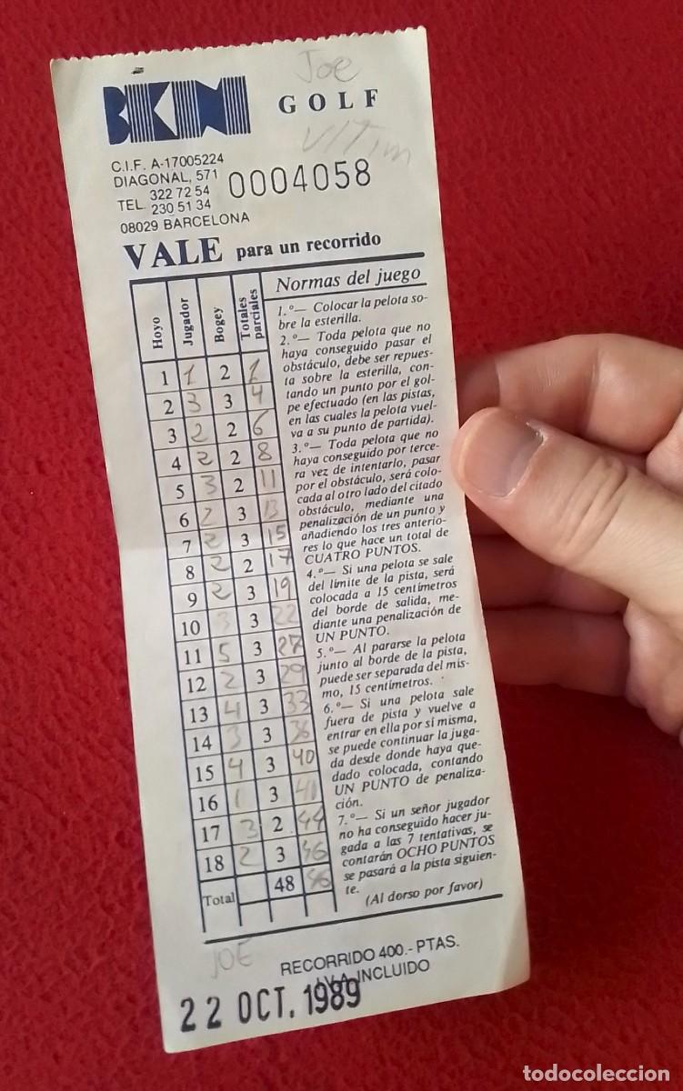 Coleccionismo deportivo: ANTIGUO VALE POR UN RECORRIDO TICKET 1989 &iquest;BIKINI? GOLF..CALLE DIAGONAL DE BARCELONA HOYO JUGADOR...