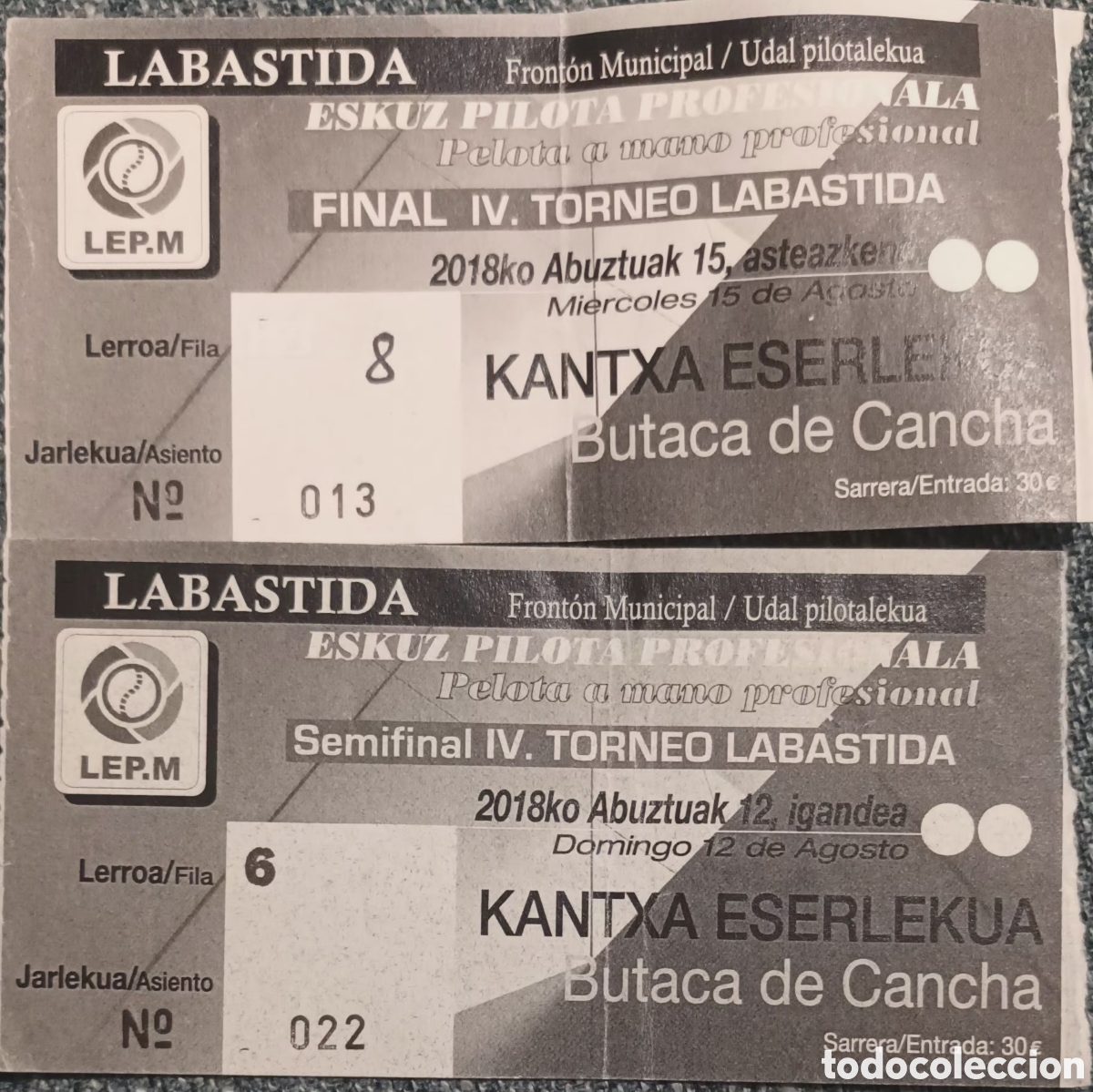 Coleccionismo deportivo: ENTADA SEMIFINAL Y FINAL. PELOTA MANO PROFESIONAL