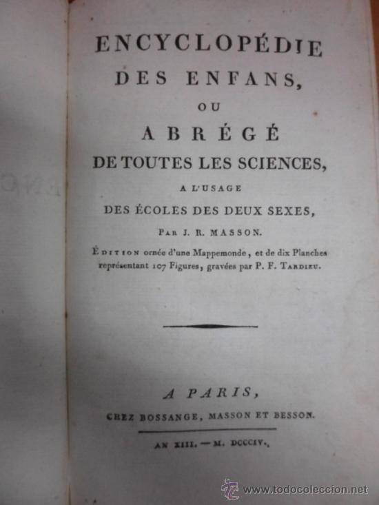 Enciclopedias antiguas: Encyclopedie des Enfans ou abrege de toutes les sciences, J.R. Masson, 1804. Contiene 3 desplegables - Foto 6 - 35260393