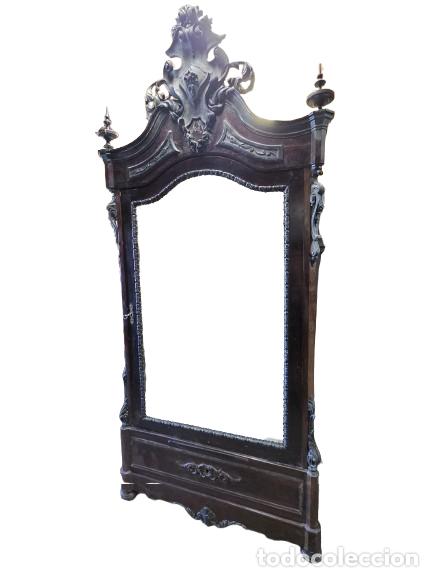 Enciclopedias antiguas: Precioso Armario Isabelino - Talla de Madera de Jacaranda - Puerta con Espejo - S.XIX