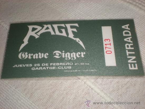 Entradas antiguas de conciertos: RAGE - ENTRADA DE CONCIERTO TICKET - Foto 1