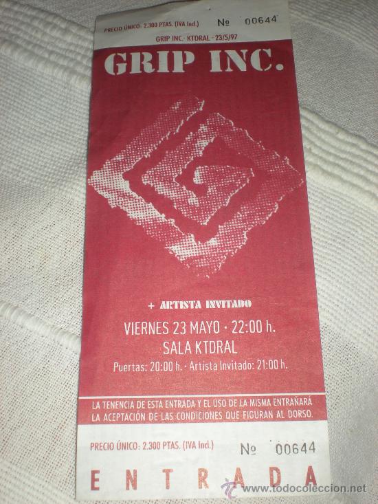 Entradas antiguas de conciertos: ENTRADA DE CONCIERTO TICKET DE GRIP INC. - Foto 1