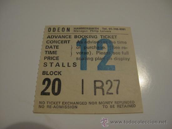 Entradas antiguas de conciertos: ENTRADA CONCIERTO HAMMERSMITH EN ODEON - Foto 1