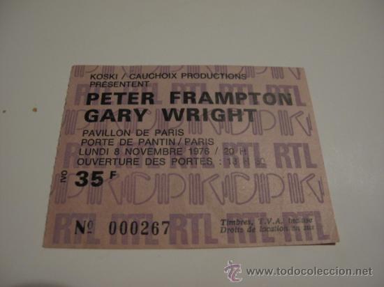 Entradas antiguas de conciertos: ENTRADA CONCIERTO PETER FRAMPTON / GARY WRIGHT EN PAVILLON DE PARIS - Foto 1