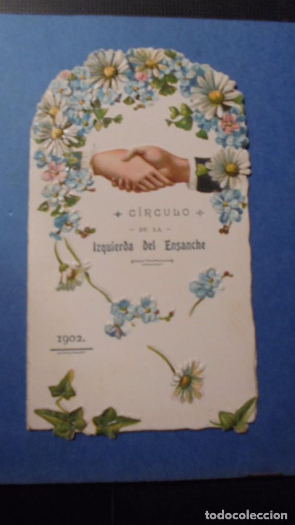 Entradas antiguas de conciertos: PROGRAMA- BARCELONA - 1902 TROQUELADO - CIRCULO DE LA IZQUIERDA DEL ENSANCHE PROGRAMA BAILES MARZO - Foto 1