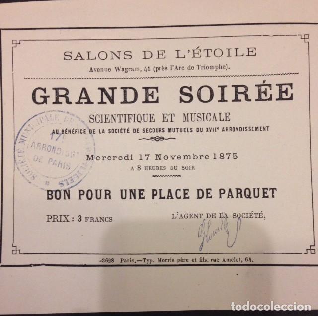 Entradas antiguas de conciertos: PROGRAMA. GRANDE SOIREE 1875 SALONS DE LETOILE PARIS - Foto 1