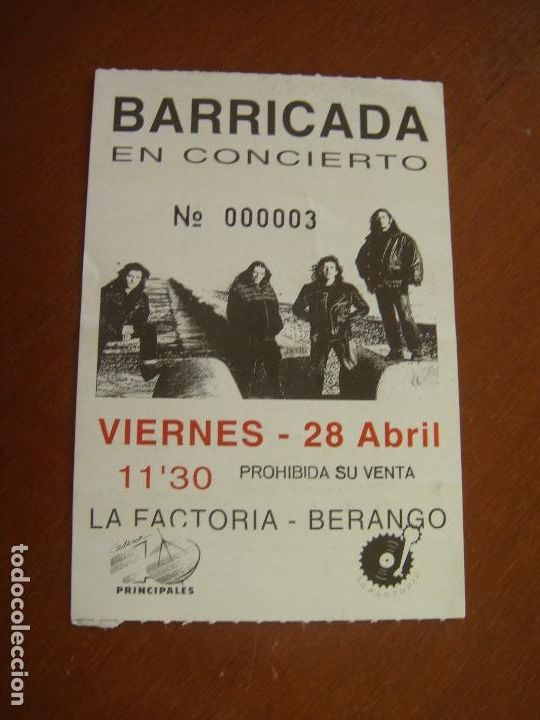 Entradas antiguas de conciertos: BARRICADA - BERANGO (VIZCAYA) - Foto 1