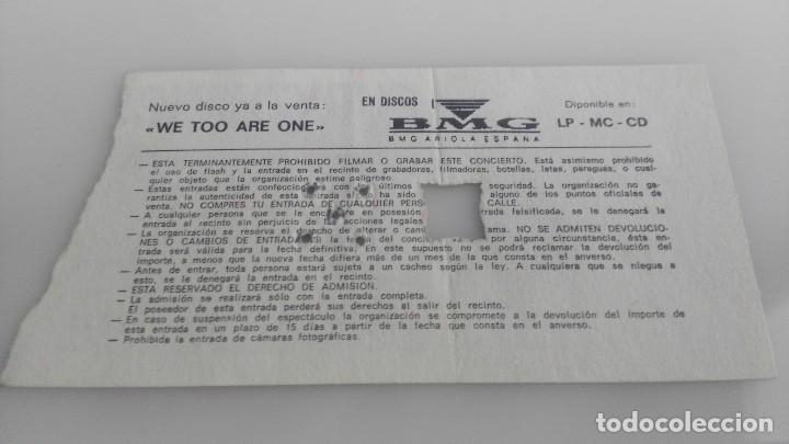 Entradas antiguas de conciertos: ANTIGUA ENTRADA CONCIERTO DE  EURYTHMICS - Foto 2